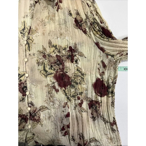 Lloyd Williams Button Down Blouse XL Sheer Vintage Floral Ruffle Accordion Pleat - Picture 4 of 6